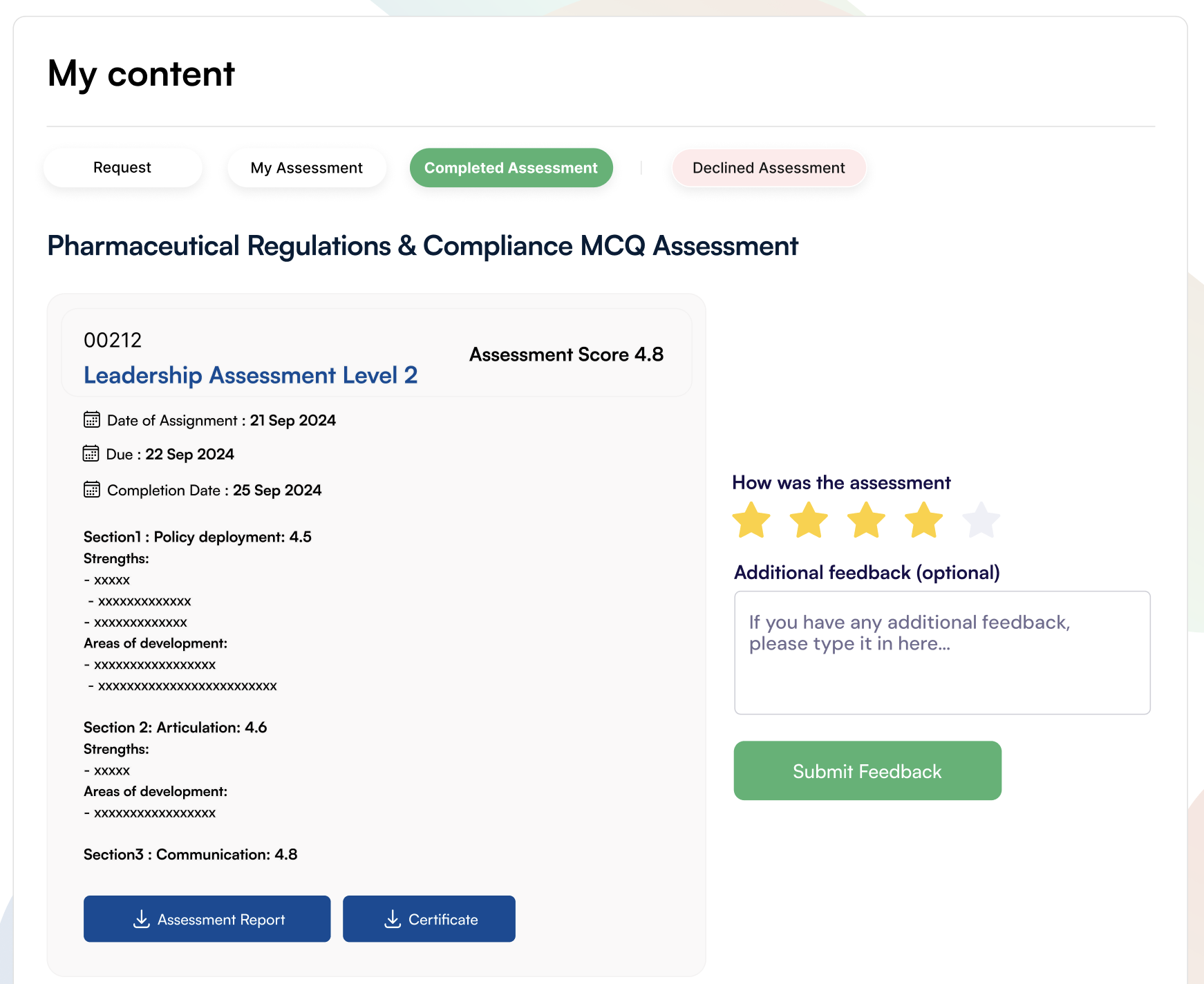 Assessment Completion Page Assessment Completion Page in Training Management Systems